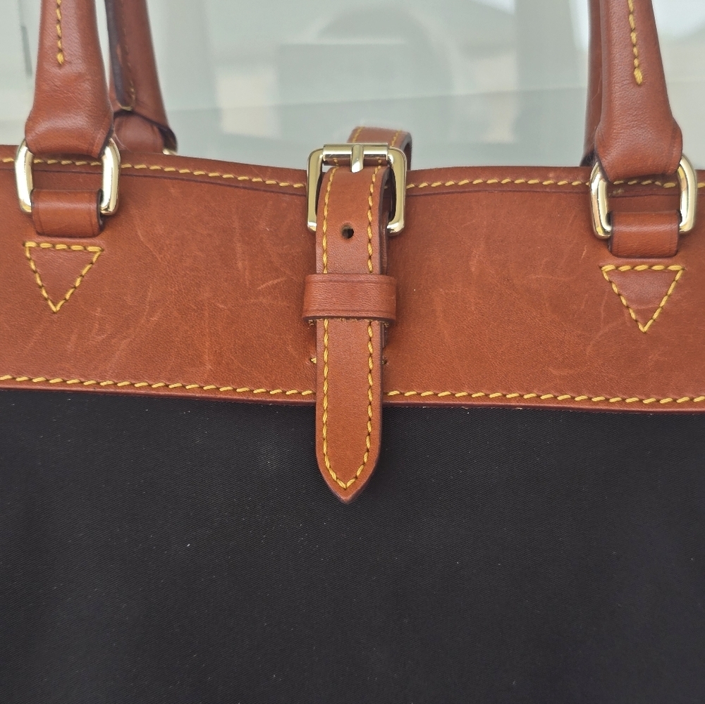 Dooney & Bourke Nylon Leather Trim Tote Bag Women Medium Brown Black - Picture 9 of 16